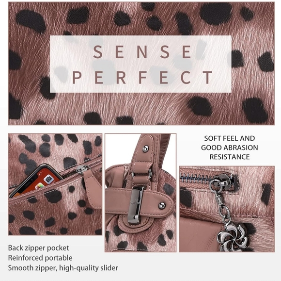 NWT!! Women's Pink and Black Designer Leopard Leather Crossbody Shoulder Handbag - Picture 7 of 7